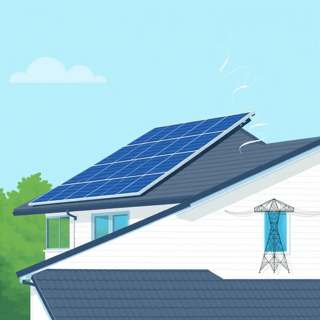 Casă cu panouri fotovoltaice racordate la rețeaua electrică